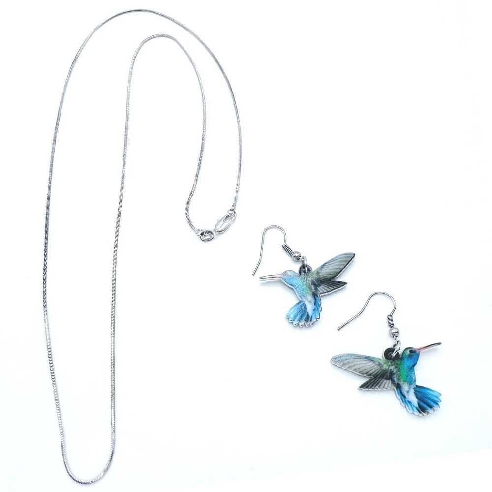 Sterling Silver 925 24" Snake Chain + Hummingbird Dangle Earrings Dainty‎ Lot